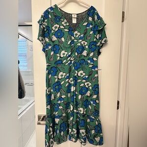 CAbi Green and Blue Floral Midi Dress